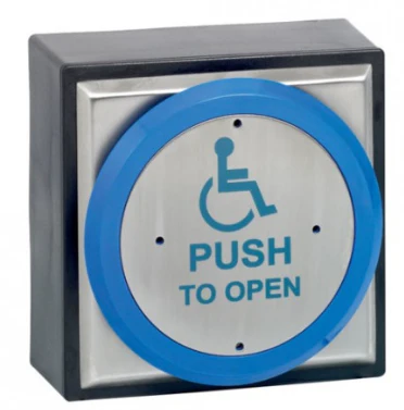 SPB009S - Surface blue rim s/steel w/proof exit button disabled logo